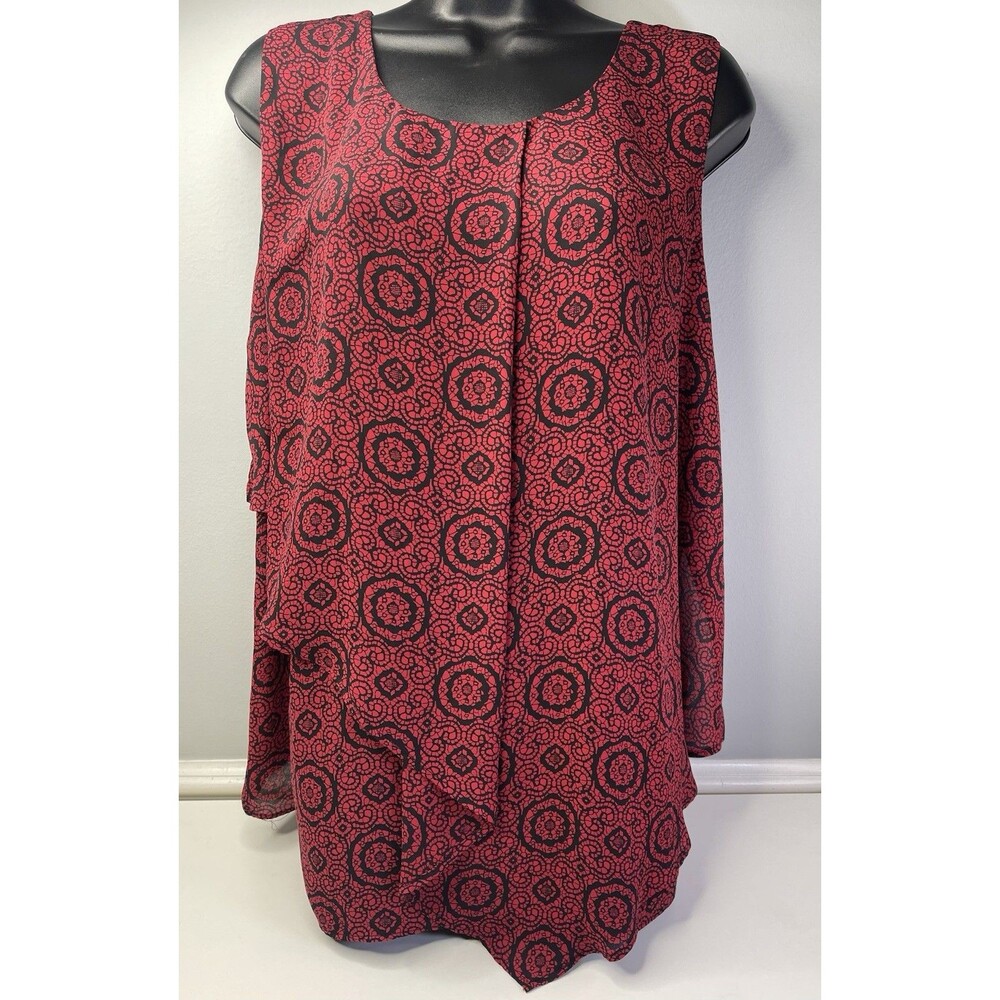 Worthington Women's Tiered Sleeveless Scoop Neck Layered Top Size 1X  Multi